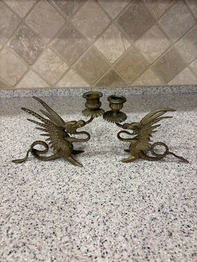 Rare Antique Solid Brass Dragons Set Of 2